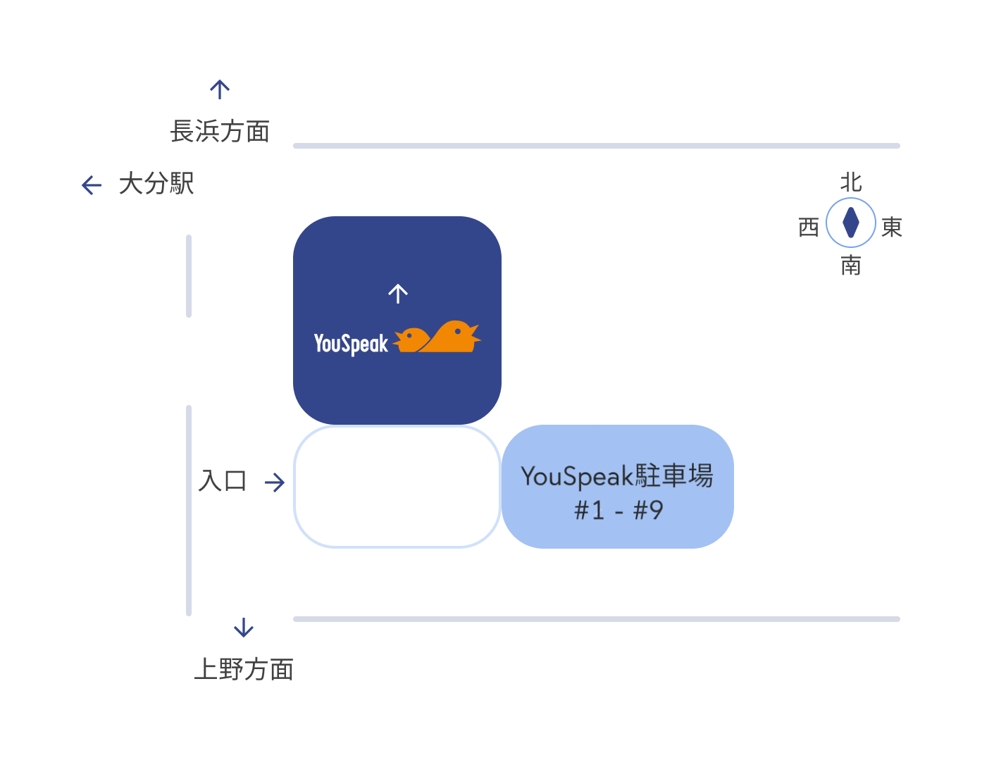 YouSpeak 六坊教室の無料駐車場の地図